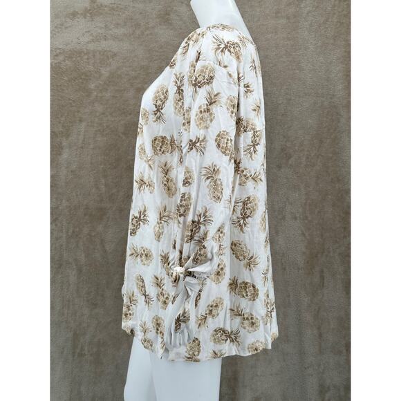 Coral Bay Top Womens 3X Ivory Tan Pineapples Linen Blend Tropical Resort Beach‎ - Picture 4 of 10